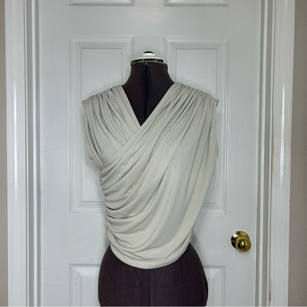 Zara Stretch Ivory Sleeveless Drape Casual Stylish Top L - Picture 2 of 16